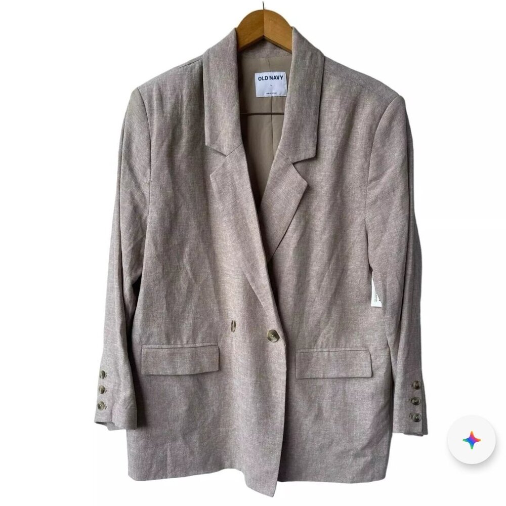 NWT Old Navy Double-Breasted Linen-Blend Suit Blazer Womens XL Tan